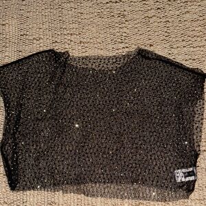 Black Sheer rhinestone crop top